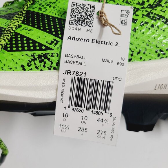 NEW Adidas Adizero Electric 2 Baseball Cleats JR7821 Size 10.5 Green